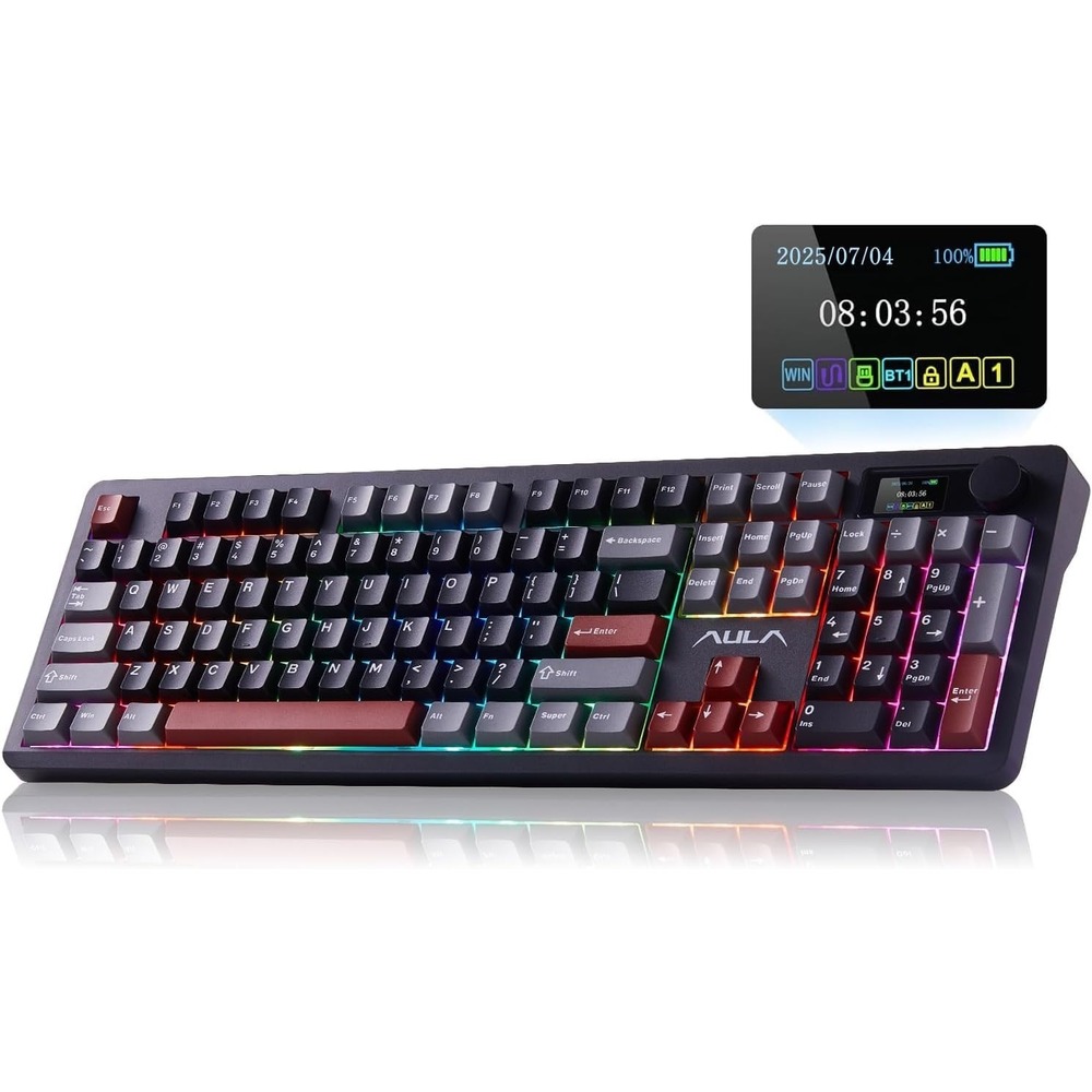 AULA F106 Pro Wireless Mechanical Keyboard 104 Keys Screen Knob RGB Hot-Swap